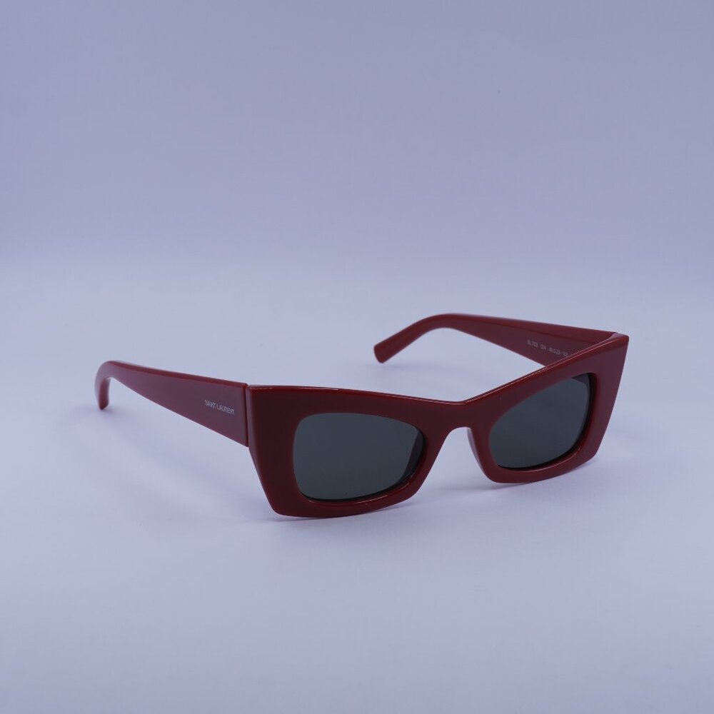 Saint Laurent SL702 004 Sunglasses Red Cat Eye Frame, Grey Lenses